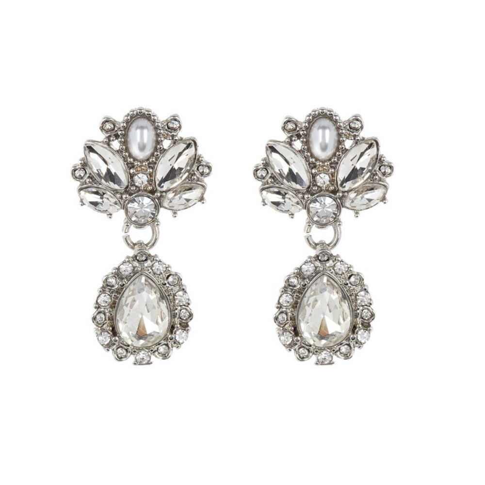 NWT Marchesa Silver Crystal Drop Earrings
